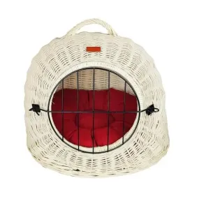 White wicker cat carrier