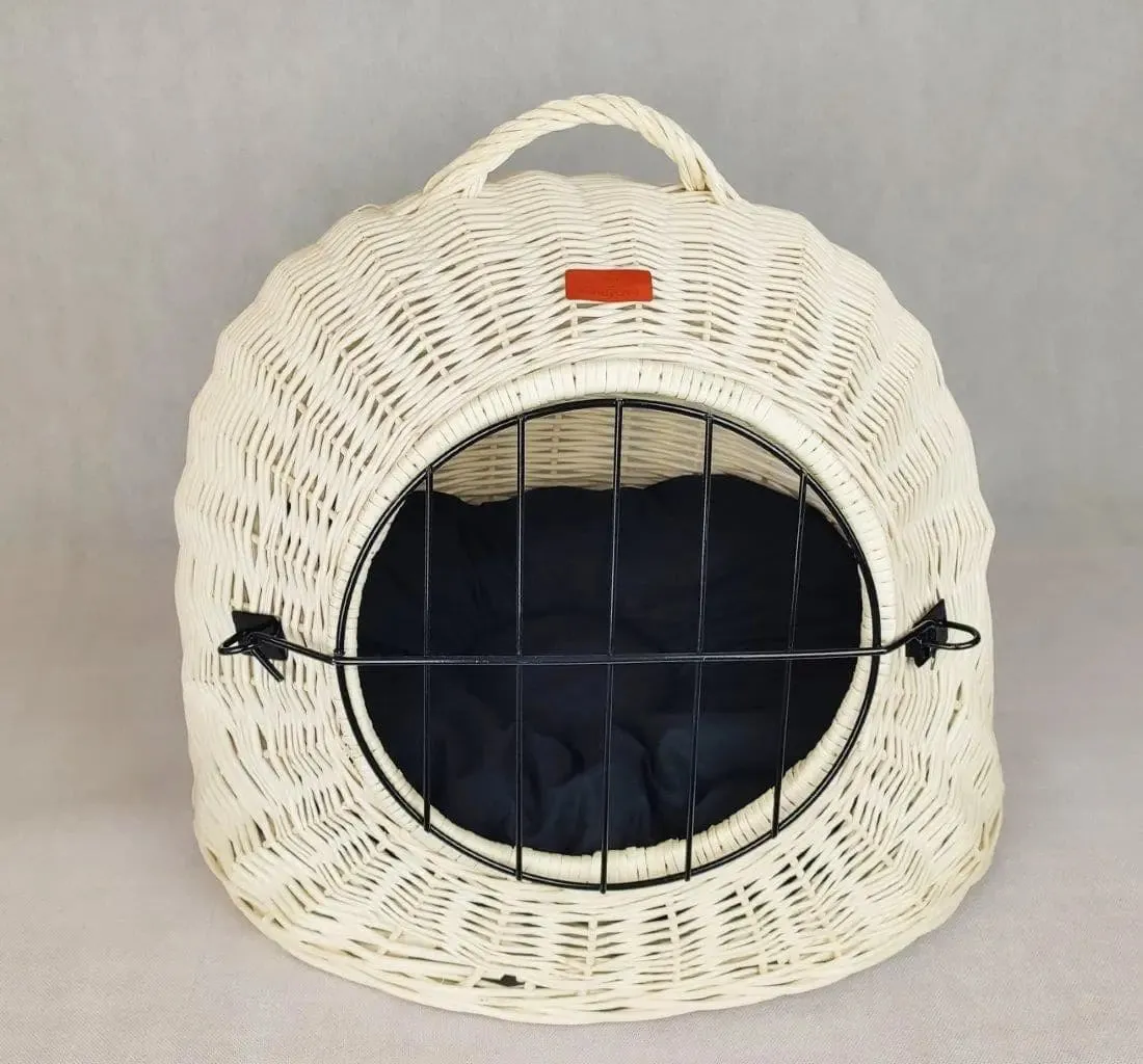 White wicker cat carrier