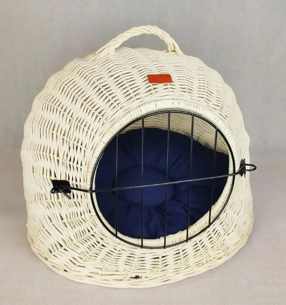 White wicker cat carrier