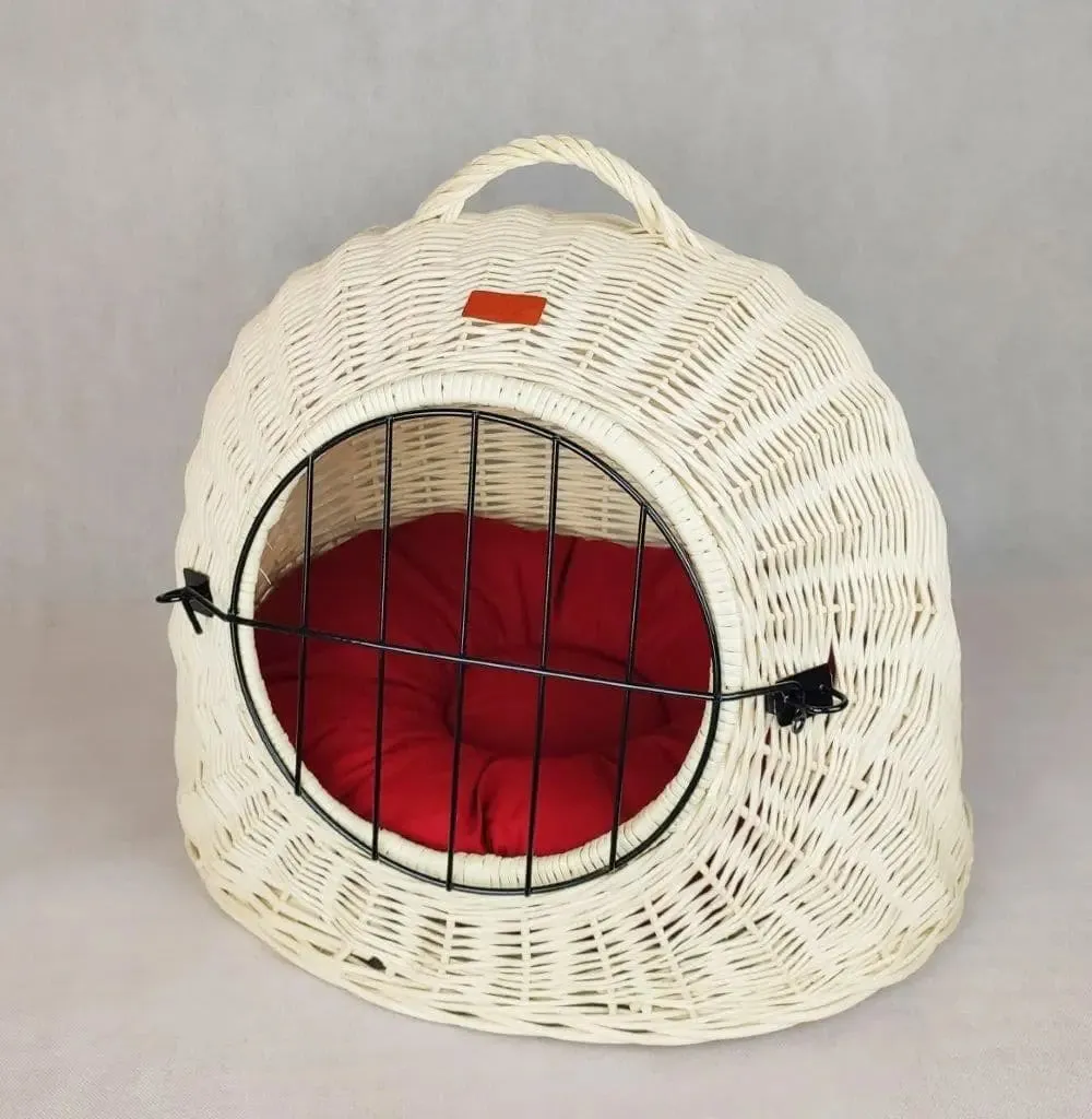 White wicker cat carrier