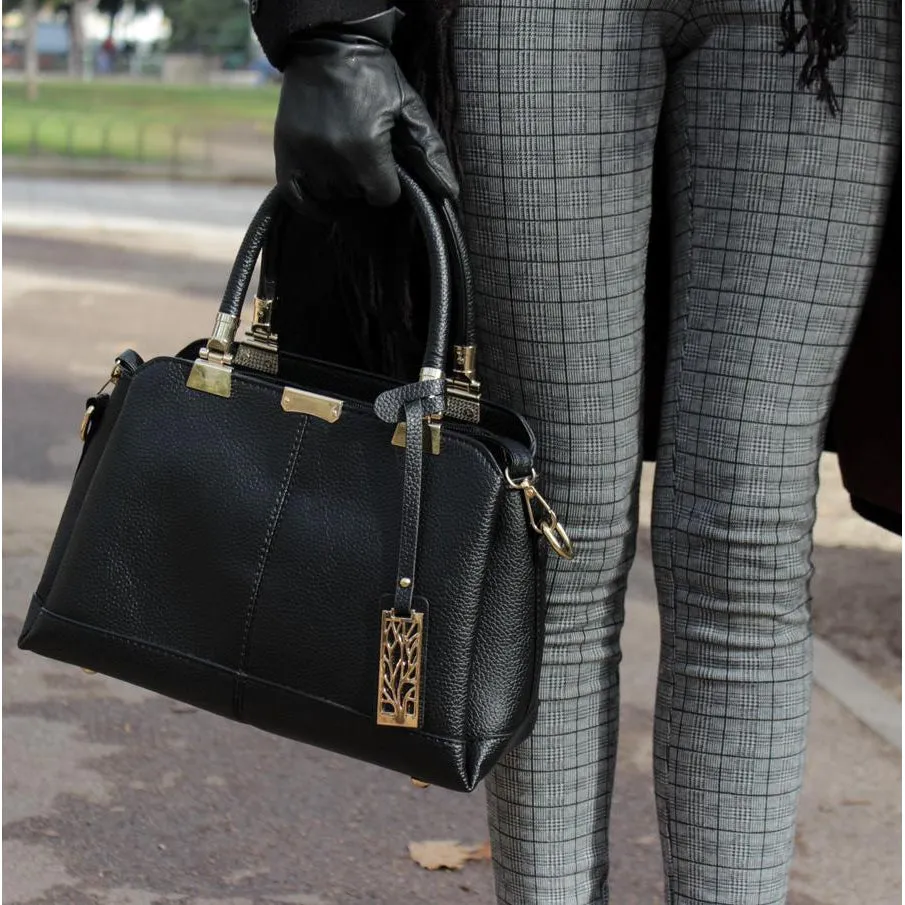 Women Black Tote Messenger Faux-Leather Handbag with Stylish Design Lookbook
