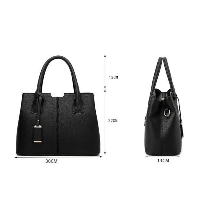 Women Black Tote Messenger Faux-Leather Handbag with Stylish Design Lookbook