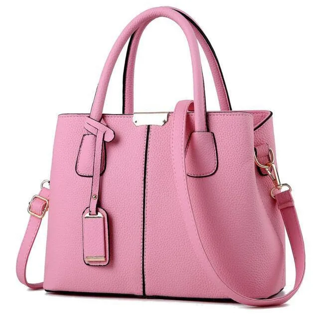Women Black Tote Messenger Faux-Leather Handbag with Stylish Design Lookbook