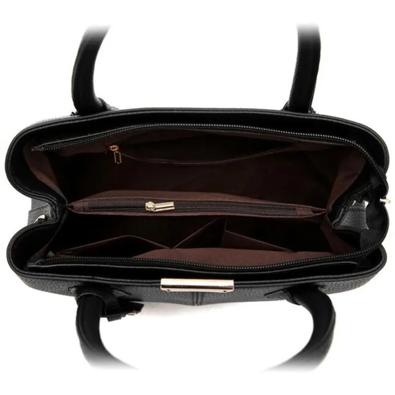 Women Black Tote Messenger Faux-Leather Handbag with Stylish Design Lookbook