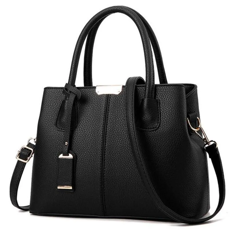 Women Black Tote Messenger Faux-Leather Handbag with Stylish Design Lookbook