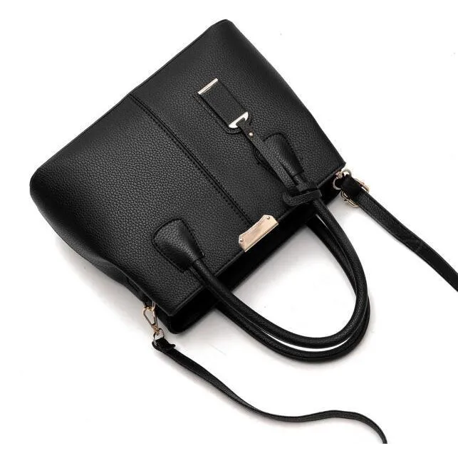 Women Black Tote Messenger Faux-Leather Handbag with Stylish Design Lookbook