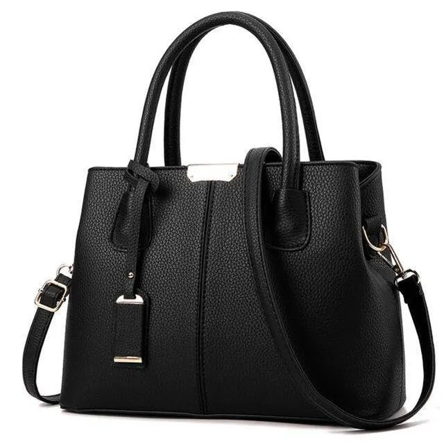 Women Black Tote Messenger Faux-Leather Handbag with Stylish Design Lookbook