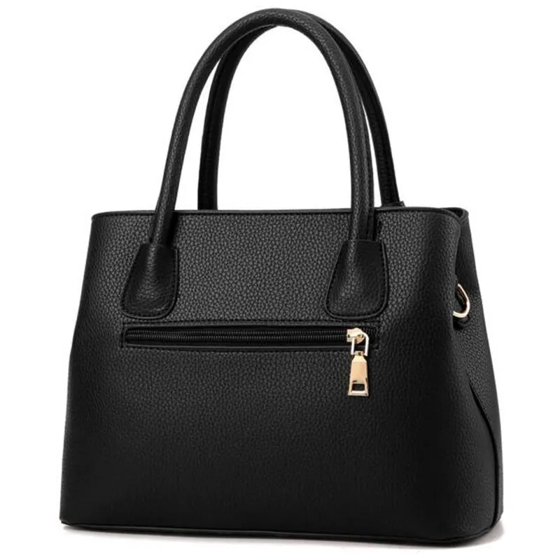 Women Black Tote Messenger Faux-Leather Handbag with Stylish Design Lookbook