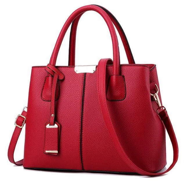 Women Black Tote Messenger Faux-Leather Handbag with Stylish Design Lookbook