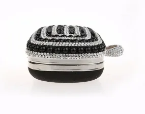 Womens Diamante Pearl Rhinestone Clutch Bag Wedding Black