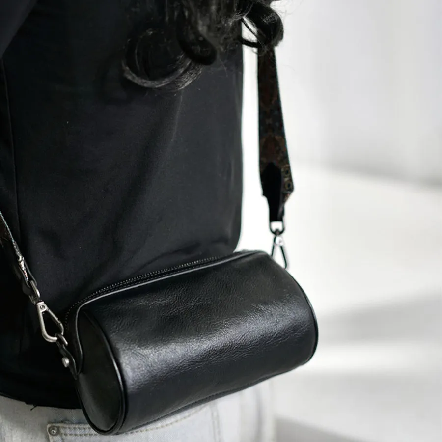 Womens Small Black Leather Shoulder Bag Crossbody Sling Bag For Women