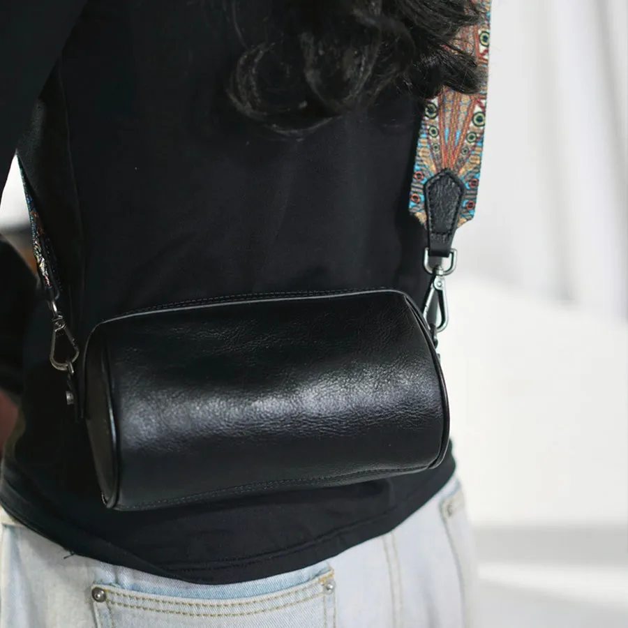 Womens Small Black Leather Shoulder Bag Crossbody Sling Bag For Women