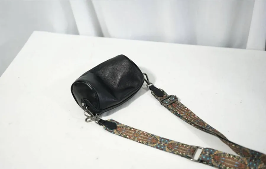 Womens Small Black Leather Shoulder Bag Crossbody Sling Bag For Women