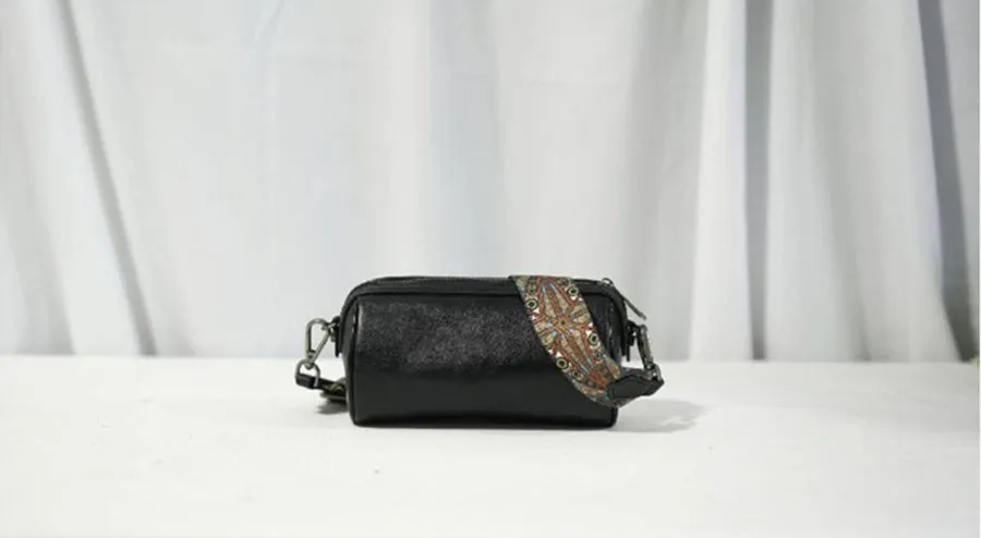 Womens Small Black Leather Shoulder Bag Crossbody Sling Bag For Women