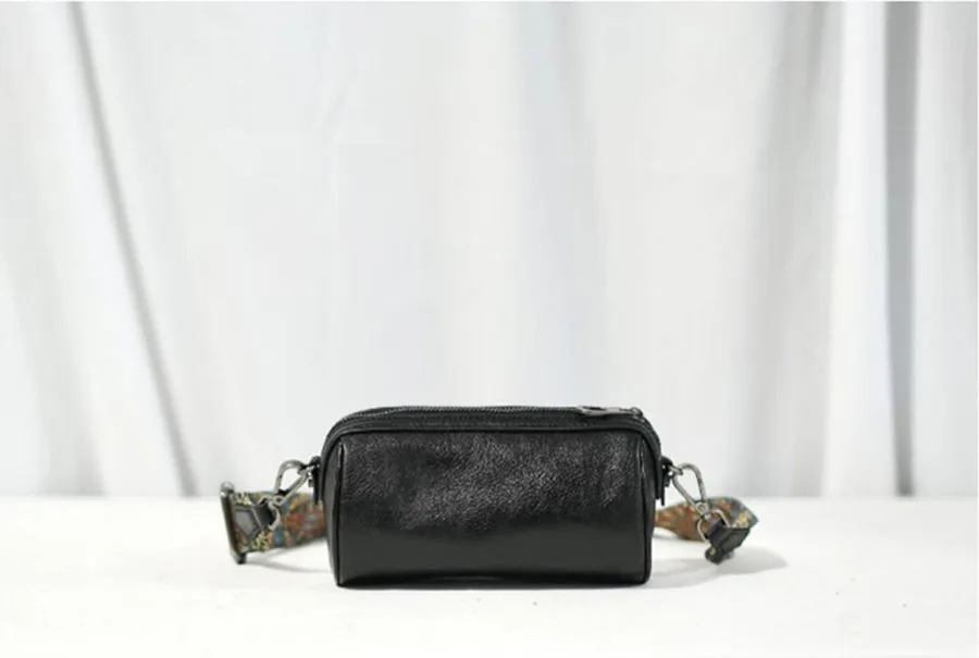 Womens Small Black Leather Shoulder Bag Crossbody Sling Bag For Women