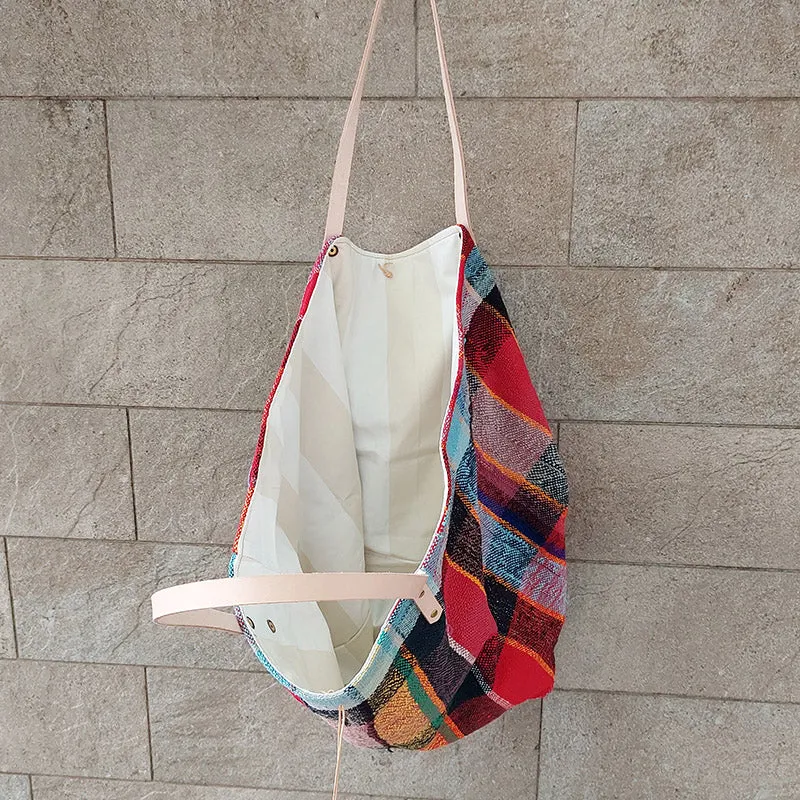 西班牙設計師/Woven Cotton Tote Bag - Pink/Orange Tassel